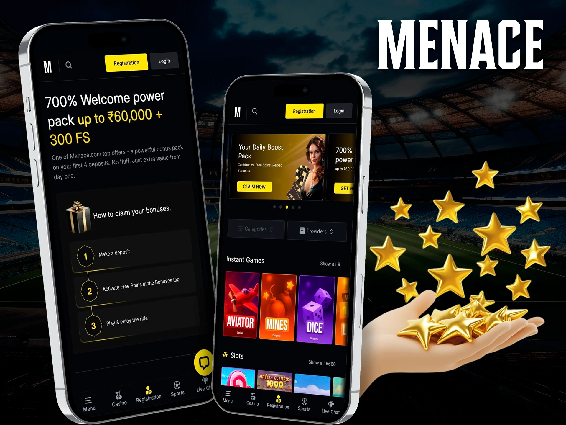Menace Casino-sovelluksen kuvakaappaus